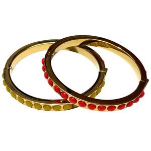 J.Crew Mini Gumdreop Hinged Bracelet Gold Bright Cerise Honey Glaze 2PC Lot NWOT